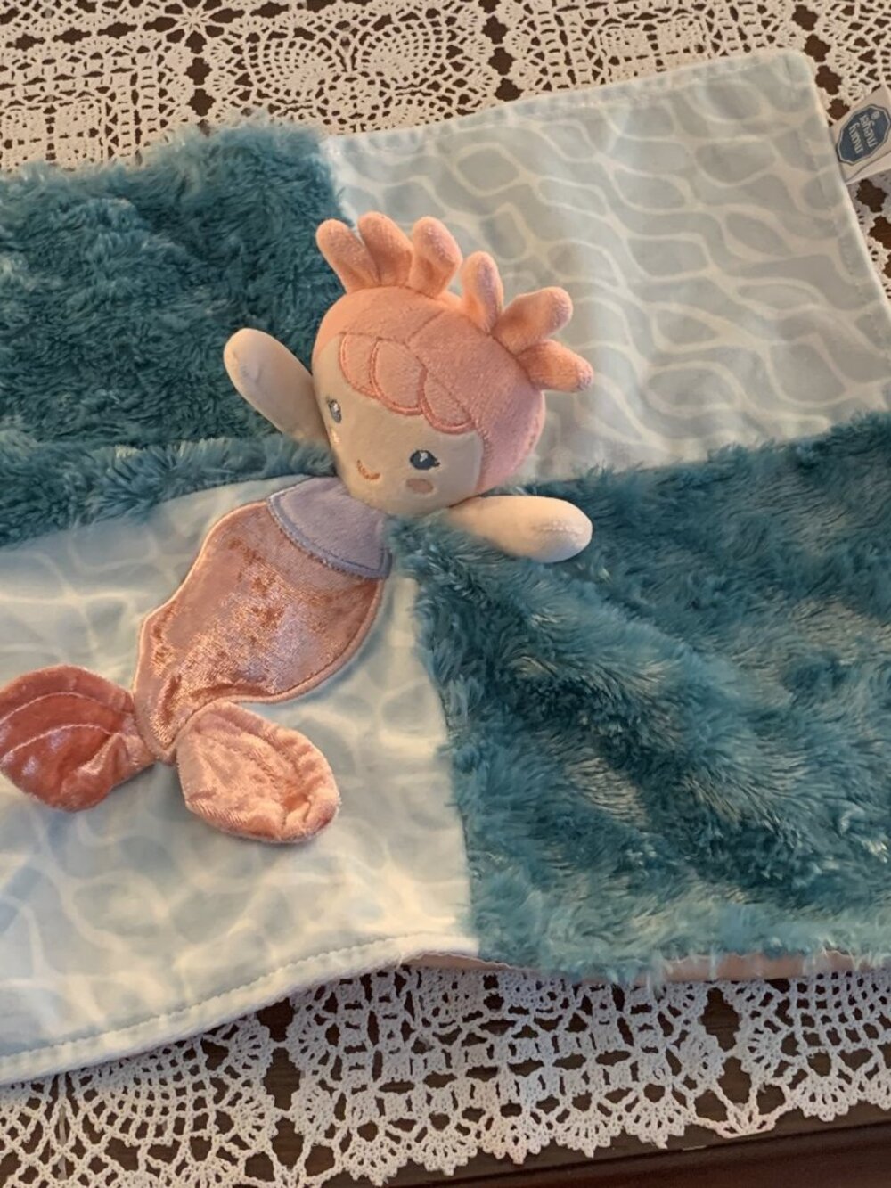 Mary Meyer Mermaid Lovey Security Blanket  Soothing 12 x 12 Inch Pink Silk Back